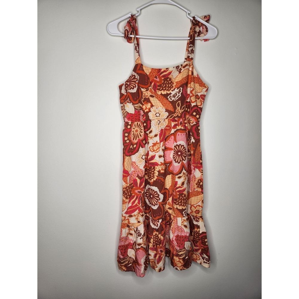 Japna‎ Floral Print Tie Strap Sundress Cottagecore Bohemian Retro Boho Medium